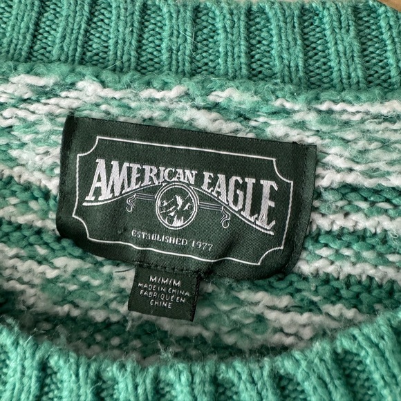 American Eagle Fairisle Snowdrift Crewneck Sweater Green White Winter Pattern - Picture 4 of 4